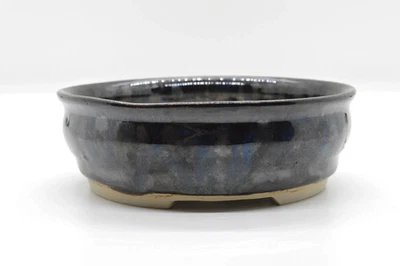 Olla bonsai hecha a mano - mancha de aceite sobre azul Foto 1 de 2