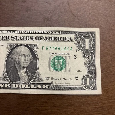 $1 One Dollar Bill 2017 • Fancy Serial Number • 67799122 • 3 Pair REPEATER LOOK - Image 1 of 3