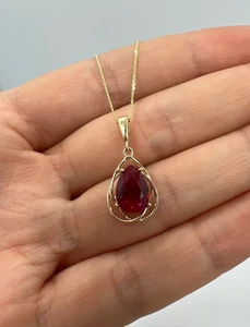 Teardrop Gold Ruby Pendant Necklace 925 Silver July Birthstone Ruby Jewelry Gift - Picture 1 of 5