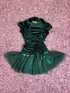Vintage Amy Byer Girls Green Velvet Dress Size 5 Beaded Tulle Holiday Party NICE - Picture 1 of 9