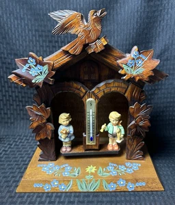 Vintage Hummel alte Welt Wetterhaus Thermometer handgeschnitzt Holz mit Figuren - Bild 1 von 17