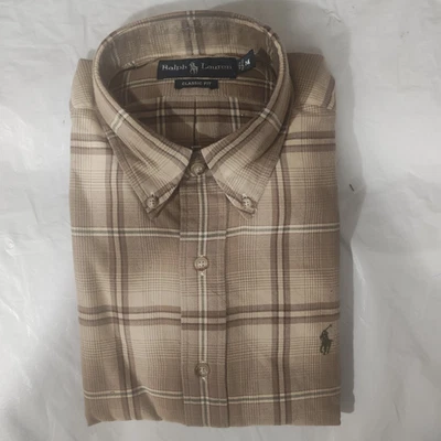 Ralph Lauren Calce Clásico Cuadros BEIGE, MARRÓN Vestido O Camisa Informal Algodón - M Foto 1 de 4