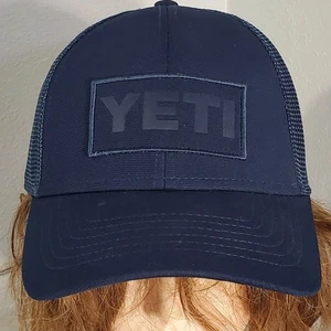 YETI Navy On Navy Patch Snapback Mesh Trucker Hat Baseball Summer Cap Adjustable - Picture 1 of 14