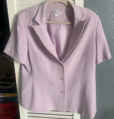 Blazer/chaqueta rosa de manga corta con botones Dress Barn talla 14 para mujer Foto 1 de 4