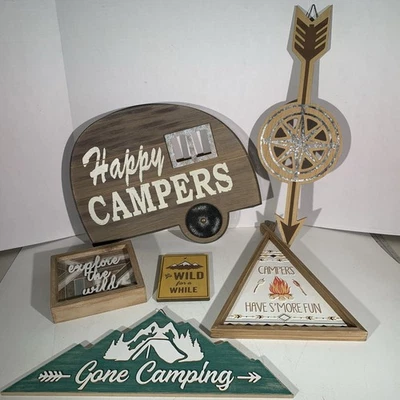 Lote de 6 letreros colgantes arte de pared camping senderismo viaje cámper brújula flecha Foto 1 de 4