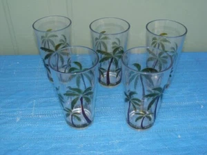 Set of 5 Acrylic Clear Iced Tea Tumbler Embossed Palm Tree Tropical Beach USED - Picture 1 of 5