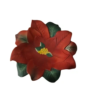 Red Poinsettia Candle Holder Trinket Dish Ceramic Christmas Flower PartyLite - Picture 1 of 17