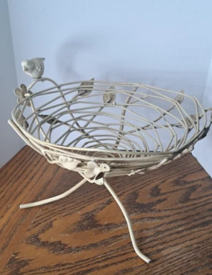 Metal Nest With Bird Basket Cream 9'' Wide - Image 1 of 4