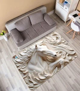 3D Schnitzerei Pferd R070 Antirutsch Teppich Matte Rund Elegant Teppich Panda - Bild 1 von 5