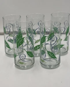 VINTAGE DRINKING GLASSES GREEN AND AQUA PATTERN SET OF 4 ART DECO EXCELLENT COND - Picture 1 of 9