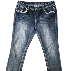 Grace In L.A. Womens Easy Fit Jeans Size 34 (36x28) Blue Embroidered Western - Picture 1 of 12