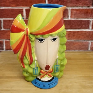 Dolly Mama's Joey LleColorful Ceramic Pitcher Dinner is Poured 56 Oz Whimsical - Picture 1 of 9