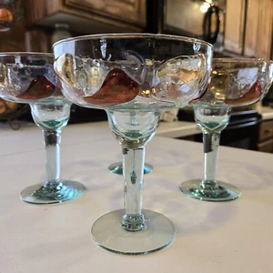 Juego de 4 vasos mexicanos de vidrio acuático soplado a mano MARGARETA de 4 pimientos picantes rojos amarillos - Imagen 1 de 24