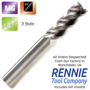 Solid Carbide Aluminium End Mill 45 Degree Helix 3 Flute - Endmill Slot Drill