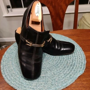 StyleCraft Italy Black Leather Loafers Slip on Mens Size 8 Italy 70's Vintage - Picture 1 of 7