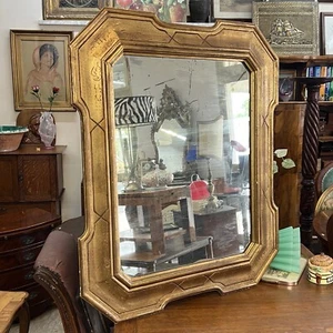 Antico specchio con cornice foglia oro e specchiera al mercurio 800 dorata - Foto 1 di 11