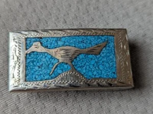 vintage HANDCRAFTED native american TURQUOISE silver belt buckle ROAD RUNNER - Picture 1 of 6