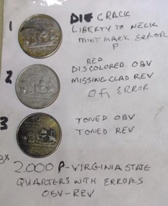 3x Lot Virginia State Quarter 2000 P Many Errors Obv & Rev Toned Black Red - Picture 1 of 14