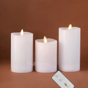 Set of 3 Luminara Flameless Battery Pillar Wax Candles with Remote Moving Flame - Picture 1 of 9