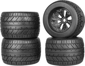 4 pz Ruote Monster Truck Pneumatici Stradali 17 mm Mozzo Esagono per 1/8 RC Auto HPI Savage - Foto 1 di 10