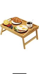 Bamboo Bed Tray Table Breakfast Serving Tray with Foldable Legs for Sofa Bed Eat - Picture 1 of 8