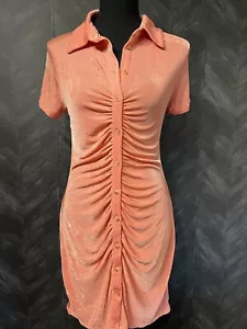 Wild Fable SZ M Women’s Coral Pink Touched Button Down stretchy Dress /Collar - Picture 1 of 6