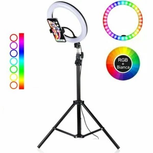 LAMPADA ANELLO LUMINOSO LED TREPPIEDI LUCE RGB 26CM RING LIGHT PER SELFIE TIKTOK - Foto 1 di 5