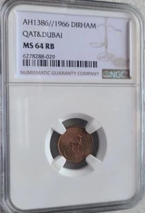 Qatar & Dubai 1 Dirham 1966 NGC MS 64 RB - Picture 1 of 2