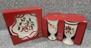 NEW Christmas Sonoma 4 Appetizer /Dessert/Salad Plates & 4 Pedestal Mugs - Picture 1 of 2
