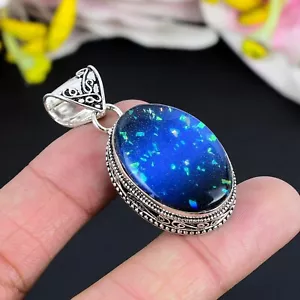 Colgante australiano de plata de ley 925 con piedras preciosas de ópalo triplete hecho a mano - Imagen 1 de 4