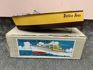 * RARE VINTAGE WOODEN SCALE MODEL BOAT MADE IN JAPAN YELLOW DEBBIE BESS *ST - Picture 1 of 11