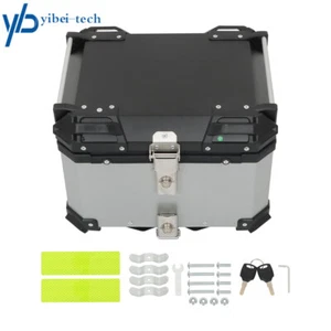 Silver Motorcycle Luggage Waterproof Tail Box Top Case Scooter Trunk Storage 45L - Picture 1 of 12