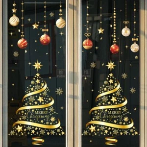 Adesivi per finestre albero di Natale grande carta da parati dorata decalcomanie natalizie negozio - Foto 1 di 8