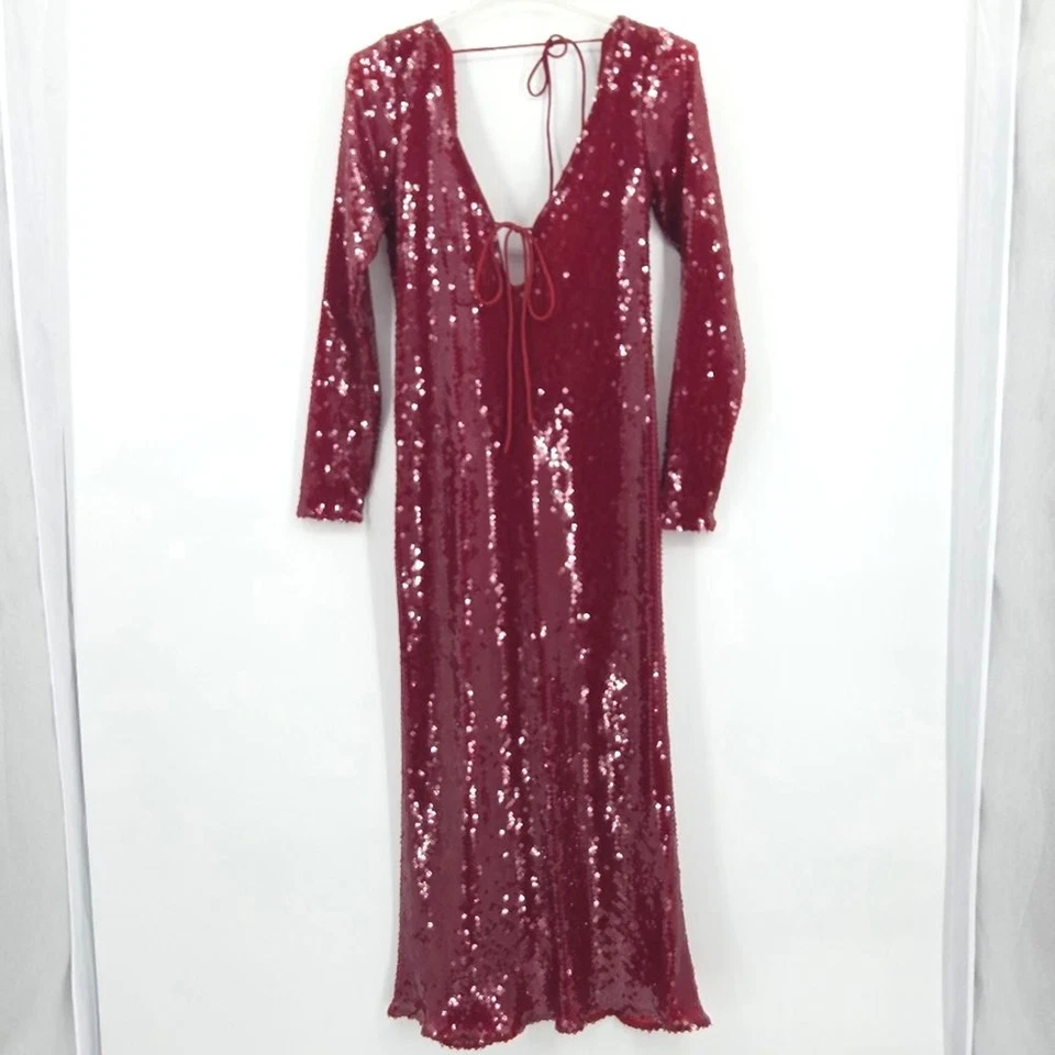 Bardot Verona Midi Maxi Dress Size 12 Red Sequined Dance Party Glam Mobwife Sexy - Image 1 of 4