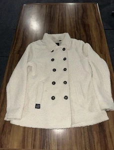 Harley Davidson Motorcycles Womens Soft Sherpa Coat Button Up XL White - Picture 1 of 6