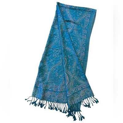 Mantón envolvente Pashmina 100 % cachemir azul cachemir Foto 1 de 4