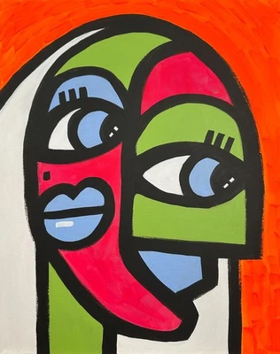 Белые волосы женщина - кубизм, абстрактная акриловая картина 20 x 16» на растянутом холсте - Изображение 1 из 4