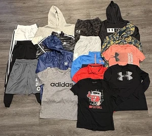 Boys Athletic Under Armour Adidas Sweatshirt Shirt Pants Shorts Medium Lot 16pc - Picture 1 of 20