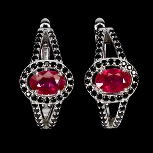 925 Sterling Silver Earrings Oval Ruby 6x4mm Spinel Natural Gemstone Jewelry - Picture 1 of 13