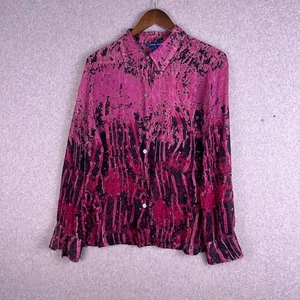 Austin Reed Bluse Damen 16 rosa schwarz 100 % Seide abstrakt Knopfleiste künstlerisch Retro - Bild 1 von 12