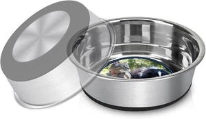 Pet Cat Dog Water Food Bowl, Stainless Steel Dish, Metal Anti slip with Foot Mat - Picture 1 of 6