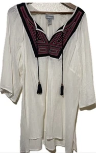 CATHERINES White Embroidered  Tunic Top Boho Size 2x Plus 22/24W - Picture 1 of 8