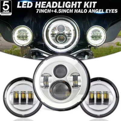 7" LED Headlight + 4.5“ Passing Light Lamp Chrome For Honda Shadow VXL Sabre 110 Foto 1 de 4