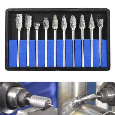 10Pcs Tungsten Carbide Cutter Burr Rotary Drill 1/8'' 3×6mm Bits Tools Files Set - Image 1 of 4