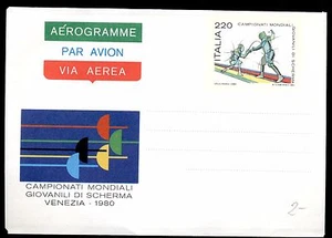 ITALIA REP. - Aerogrammi - 1980 - SCHERMA - Campionati mondiali a Venezia - Picture 1 of 1