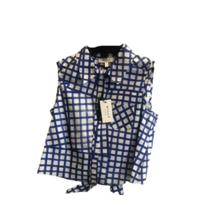 Milly Minis Girls Tie Back Button Up Shirt, Blue Check, Size 10 - Picture 1 of 1