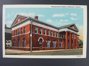 Postal de lino Richmond Indiana Pennsylvania Station de colección Curt Teich años 30-40 - Imagen 1 de 2