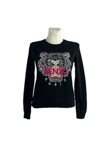 Kenzo Women's Embroidered Tiger Head Sweatshirt Big Logo Black Size S - Picture 1 of 13