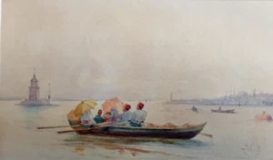Acquerello P. Bellò 1906 Gita in barca sul Bosforo - Foto 1 di 6
