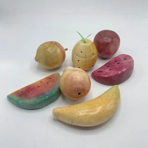 7 Fruit Italian Alabaster Stone Watermelon Peach Banana Pear Pineapple Apple - Picture 1 of 6
